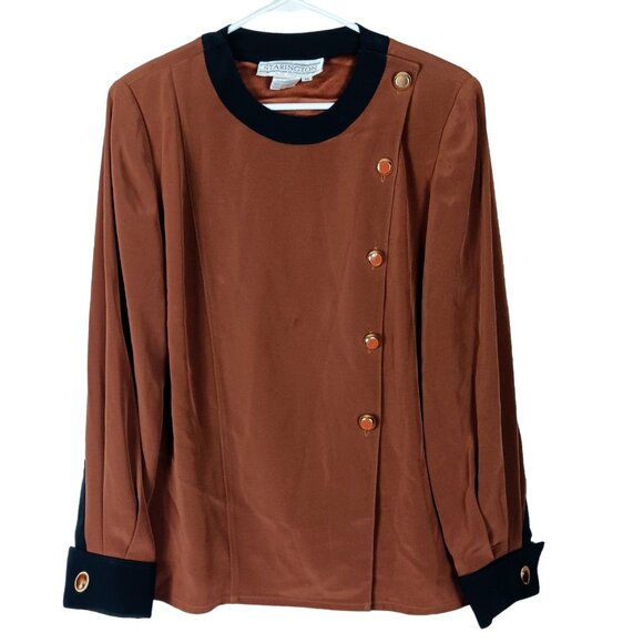 Vintage Starington Blouse Top by Charlotte Brown Size 10 Shoulder Pads Cuff Link - Picture 1 of 8